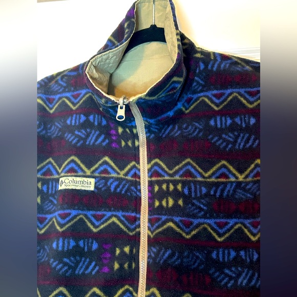 Vtg 90s COLUMBIA Reversible Fleece Vest Jacket Vaporwave Ski Aztec - Picture 3 of 11